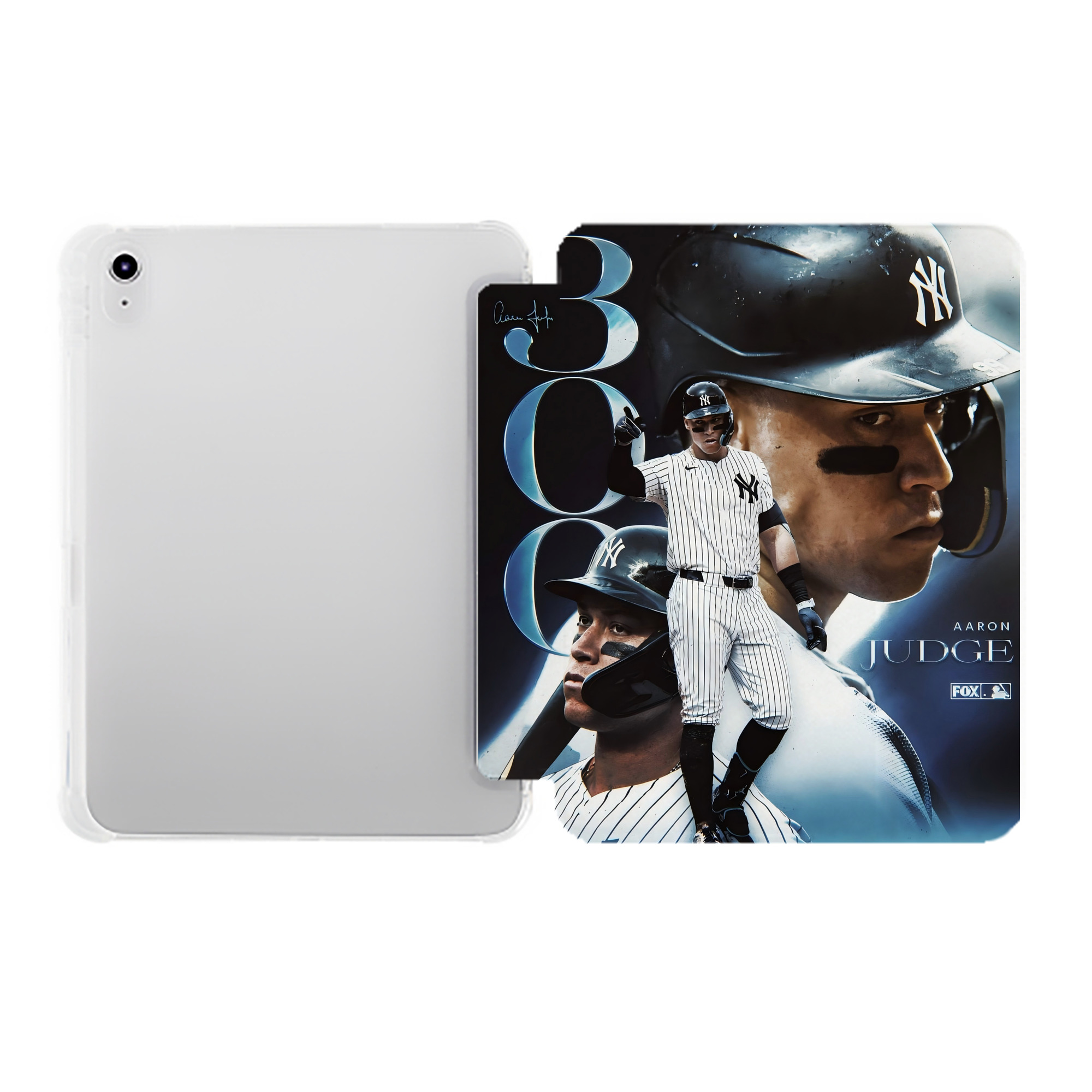 Aaron Judge 300 Home Runs 1 Premium Tri-Fold PU Leather & Silicone IPad Case With Pencil Slot – Fits 9.5,10.5,10.9 – Adjustable Stand, Slim, Protective